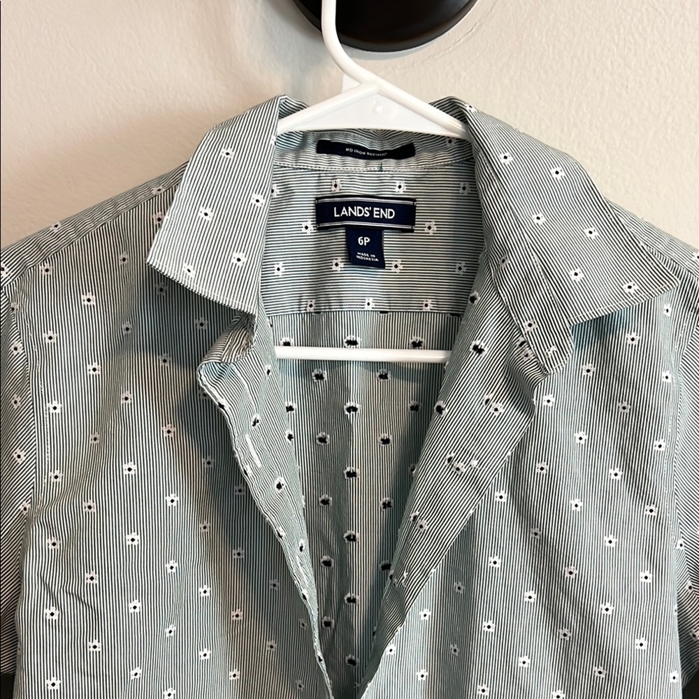 Lands' End Green Casual Button Down Shirt Lightweight Cotton